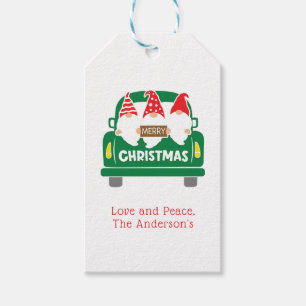 Personalised Christmas Gnomes in Truck Holiday Gift Tags
