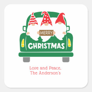Personalised Christmas Gnomes in Truck Holiday  Square Sticker