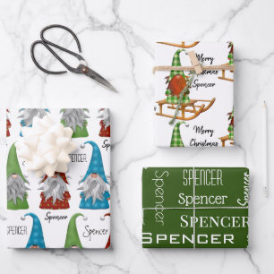 Personalised Christmas Gnomes Wrapping Paper Sheet