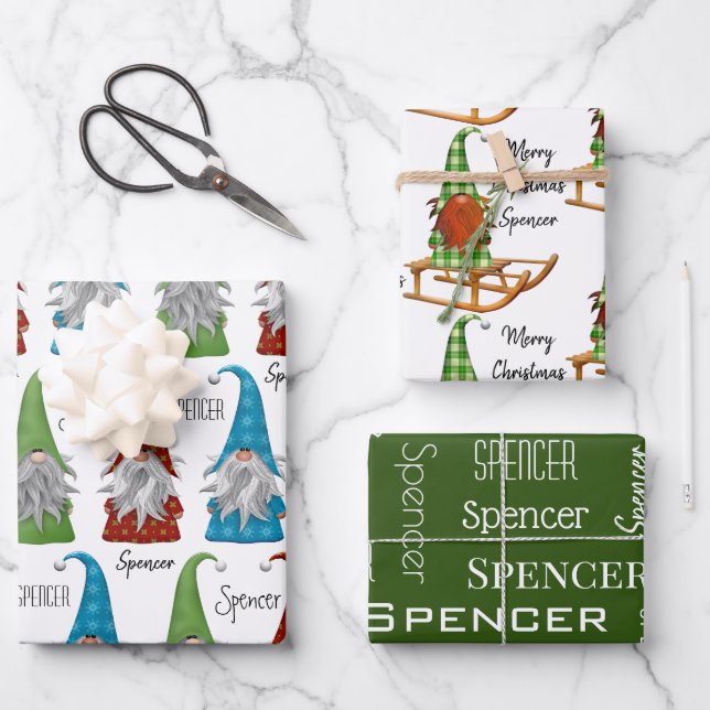 Personalised Christmas Gnomes Wrapping Paper Sheet (Front)