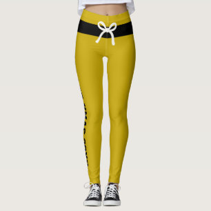 Personalised Christmas Gold Black Belt Cream Bow Leggings