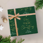 Personalised Christmas Gold Calligraphy Name Green Wrapping Paper<br><div class="desc">Complete your Christmas gifts with a personalised elegant Christmas wrapping paper. This luxurious emerald green and gold Holiday Gift Wrapping Paper includes gold effect calligraphy Christmas Tree design,  gold glitter with modern script font with a space for your family name.</div>