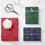 Personalised Christmas Gold Script Red Green Blue Wrapping Paper Sheet<br><div class="desc">Complete your Christmas gifts with a personalised elegant Christmas wrapping paper. This luxurious red,  green and navy Holiday Gift Wrapping Paper includes gold effect typography Christmas Tree design,  gold glitter with modern script font and a space for your family name.</div>