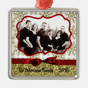 Personalised Christmas Gold Snowfla PHOTO Ornament
