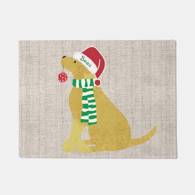 Personalised Christmas Golden Retriever Holiday Doormat (Front)