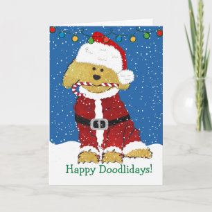 Personalised Christmas Goldendoodle Santa Claus Holiday Card