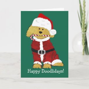 Personalised Christmas Goldendoodle Santa Claus Holiday Card