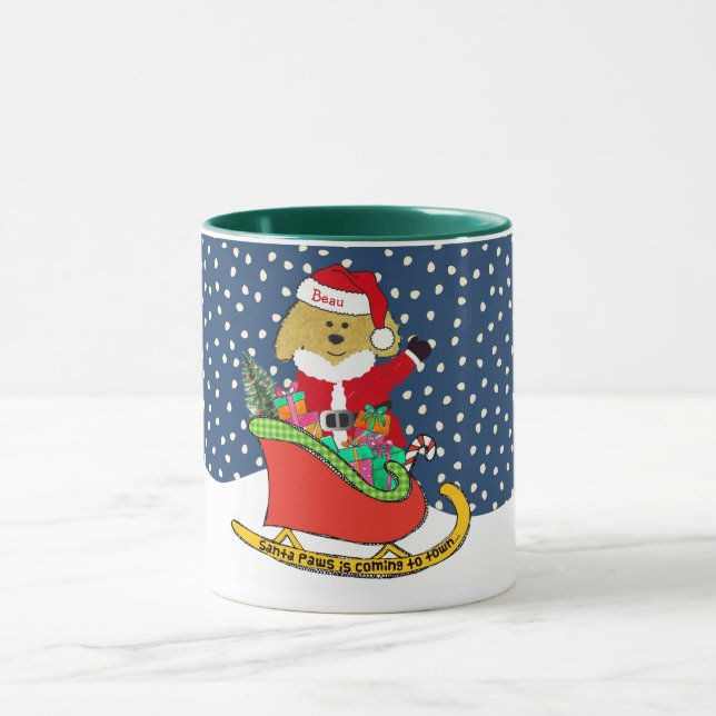 Personalised Christmas GoldenDoodle Santa Sleigh Mug (Center)