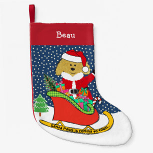 Personalised Christmas GoldenDoodle Santa Sleigh Small Christmas Stocking