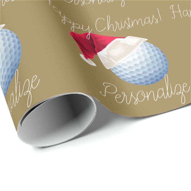 Personalised Christmas Golf Ball Santa Holiday Wrapping Paper (Roll Corner)