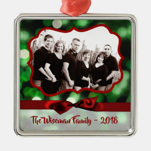 Personalised Christmas Green Bokeh PHOTO Ornament