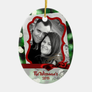 Personalised Christmas Green Bokeh PHOTO Ornament