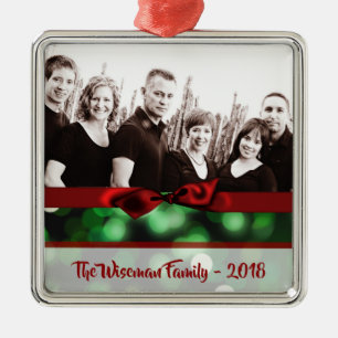 Personalised Christmas Green Bokeh PHOTO Ornament