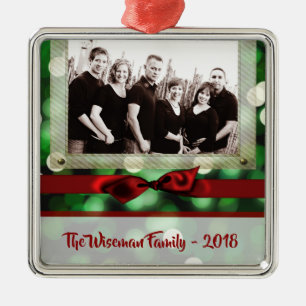 Personalised Christmas Green Bokeh PHOTO Ornament