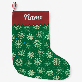 Personalised Christmas Green Snowflake Pattern Small Christmas Stocking