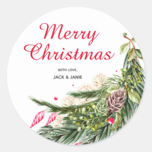 Personalised Christmas Greenery Classic Round Sticker