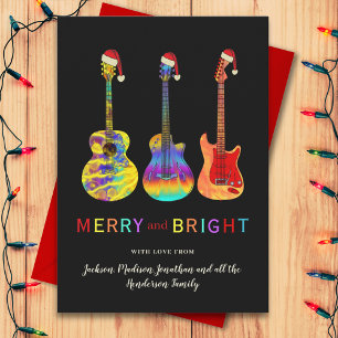 Personalised Christmas Guitar Merry and Bright Holiday Card