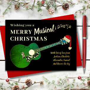 Personalised Christmas Guitar & Santa Hat Gold Foil Holiday Card