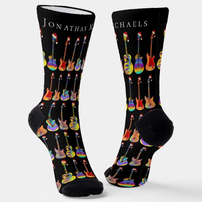 Personalised Christmas Guitars Music Holiday Socks (Angled)