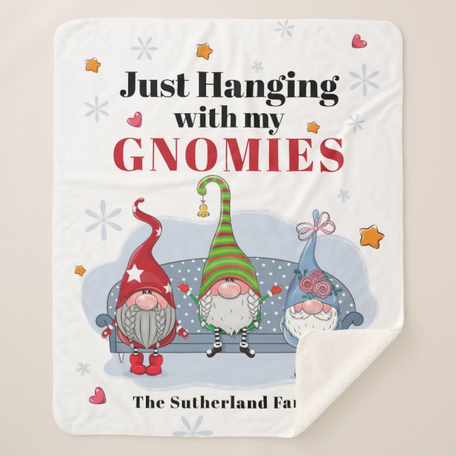 Personalised Christmas Holiday Gnomes Family Sherpa Blanket (Front)