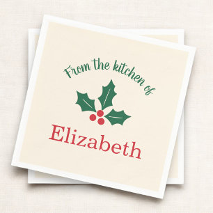 Personalised Christmas Holiday Kitchen Holly Berry Napkin