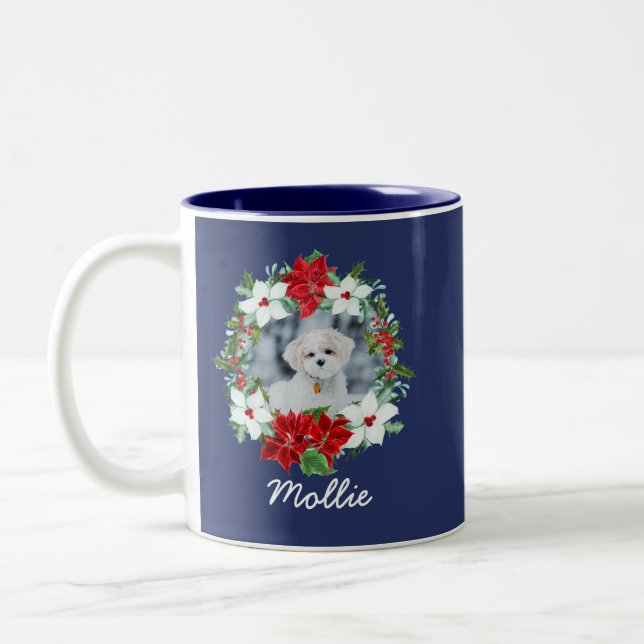 Personalised Christmas | Holiday Pet Photo Two-Tone Coffee Mug (Left)