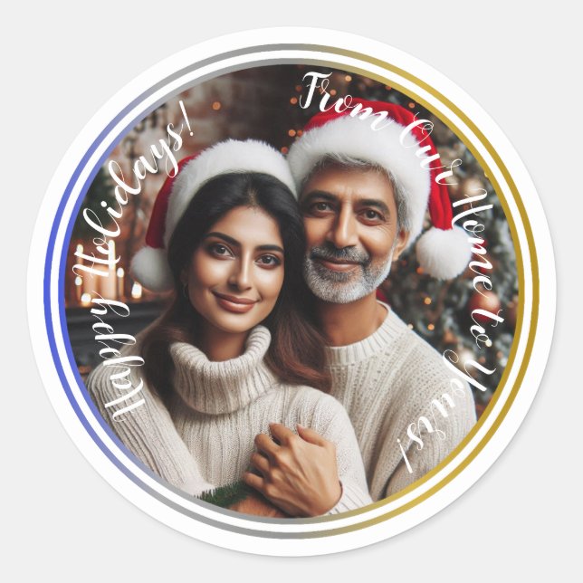 Personalised Christmas Holiday Photo Classic Round Sticker (Front)