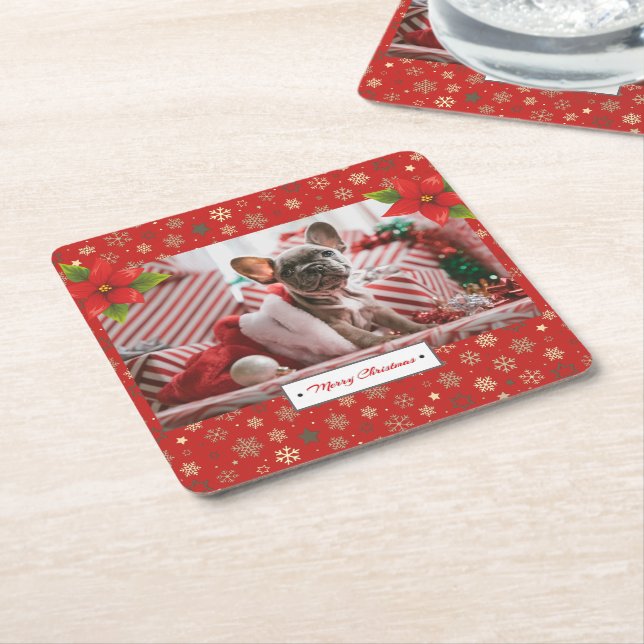 Personalised Christmas Holidays Photo Square Paper Coaster (Angled)
