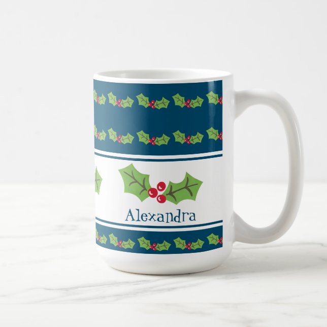 Personalised Christmas Holly & Berries Coffee Mug (Right)