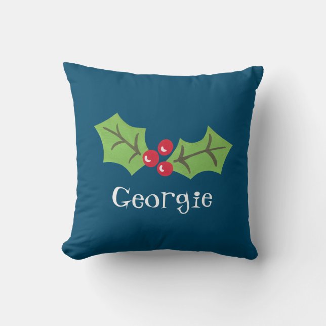 Personalised Christmas Holly & Berries Cushion (Front)