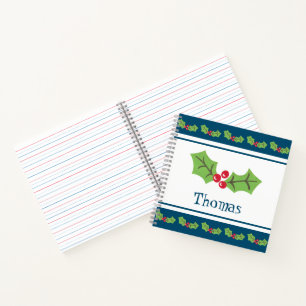 Personalised Christmas Holly & Berries Notebook