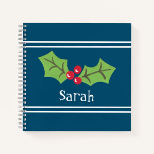 Personalised Christmas Holly & Berries Notebook