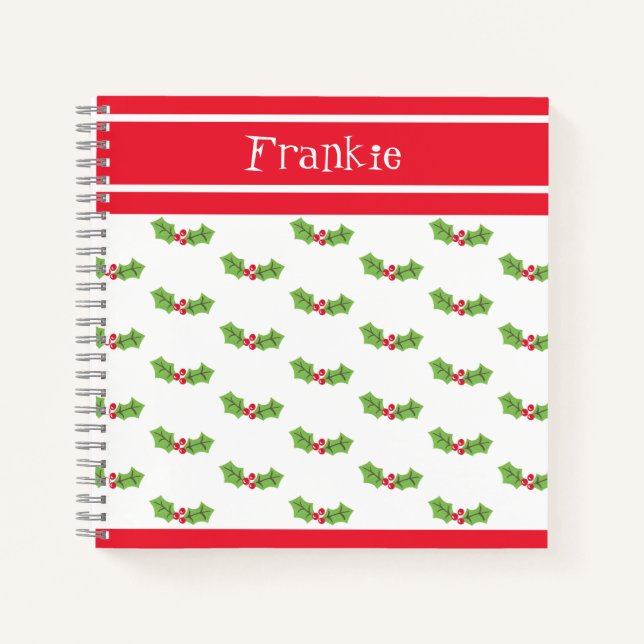 Personalised Christmas Holly & Berries Notebook (Front)