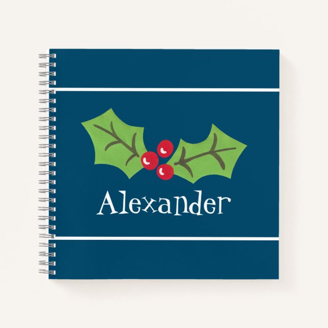 Personalised Christmas Holly & Berries Notebook (Front)