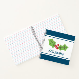 Personalised Christmas Holly & Berries Notebook