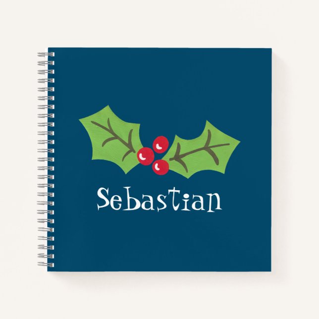 Personalised Christmas Holly & Berries Notebook (Front)