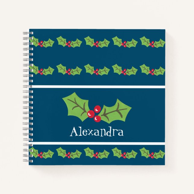 Personalised Christmas Holly & Berries Notebook (Front)