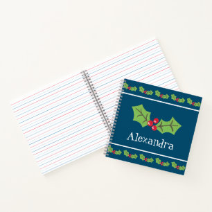 Personalised Christmas Holly & Berries Notebook