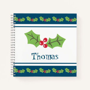 Personalised Christmas Holly & Berries Notebook