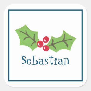 Personalised Christmas Holly & Berries  Square  Sticker