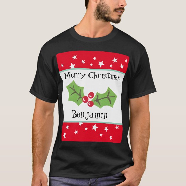 Personalised Christmas Holly & Berries T-Shirt (Front)