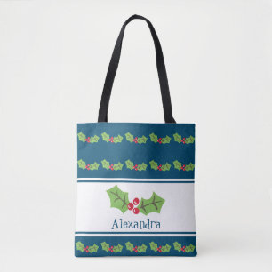 Personalised Christmas Holly & Berries Tote Bag