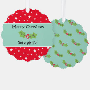 Personalised Christmas Holly & Berries Tree Decoration Card