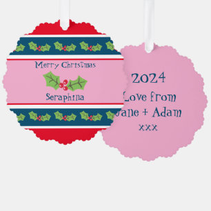 Personalised Christmas Holly & Berries Tree Decoration Card