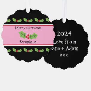 Personalised Christmas Holly & Berries Tree Decoration Card