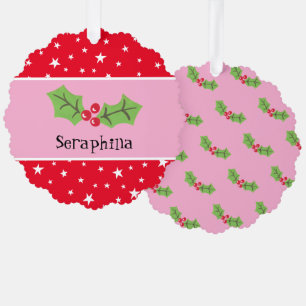Personalised Christmas Holly & Berries Tree Decoration Card