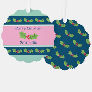 Personalised Christmas Holly & Berries Tree Decoration Card