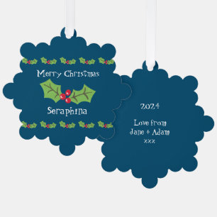 Personalised Christmas Holly & Berries Tree Decoration Card