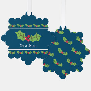 Personalised Christmas Holly & Berries Tree Decoration Card