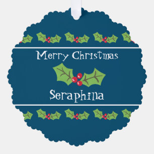 Personalised Christmas Holly & Berries Tree Decoration Card